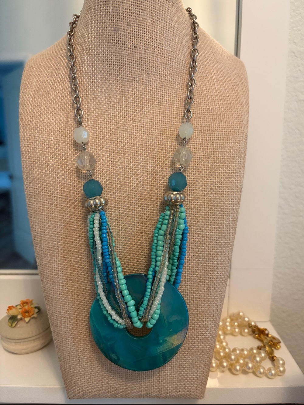 Turquoise Multi-Strand Beaded Pendant Necklace
